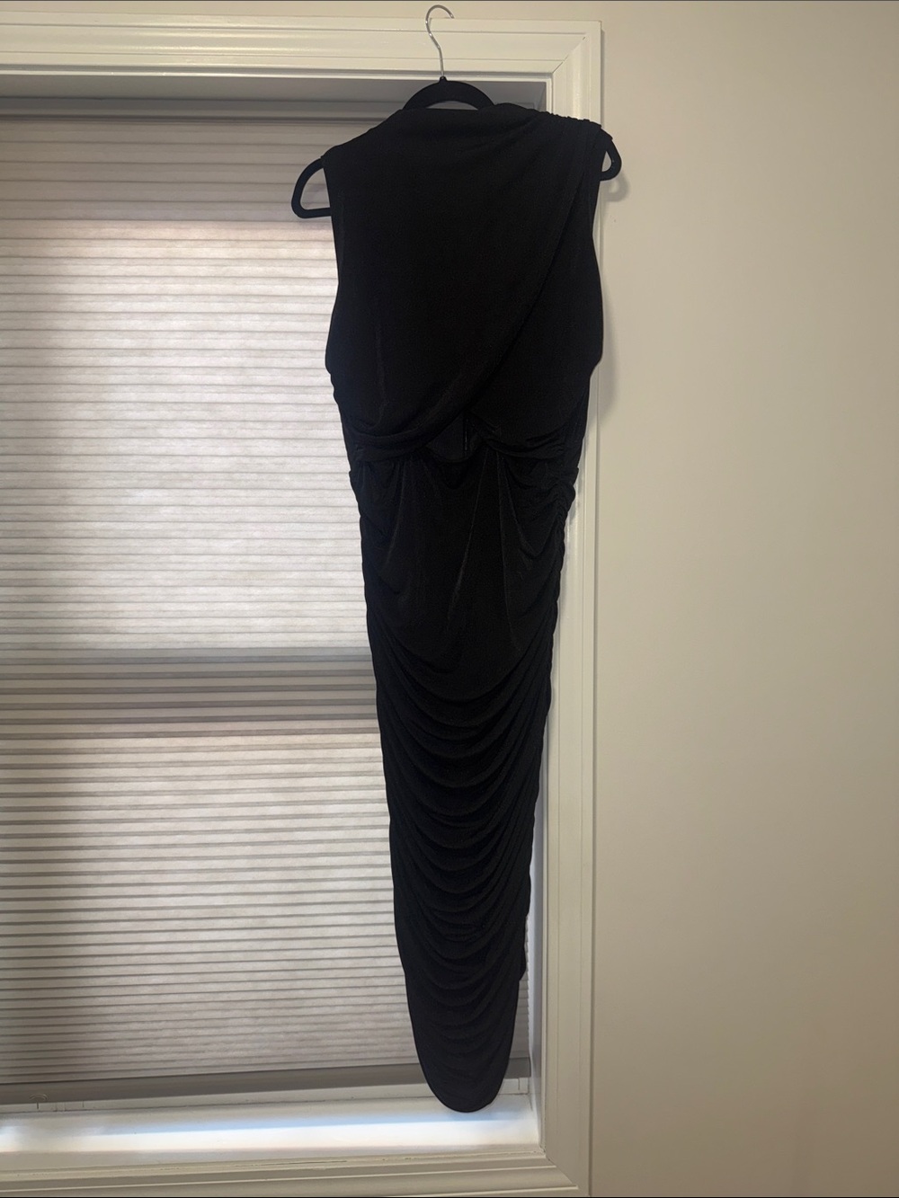 Alexia Admor Black One-Shoulder Draped Ruched Dress